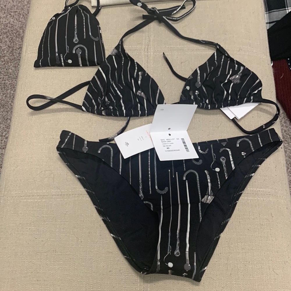 NWT Hermes Black ans White bikini in Cannes Et Canne print